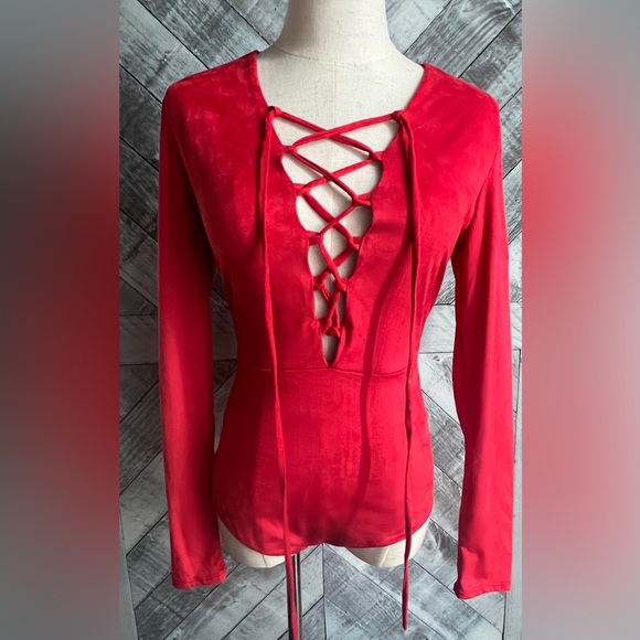 GOJANE NWOT ALL TIED UP RED BODYSUIT. SIZE MEDIUM - Picture 5 of 7